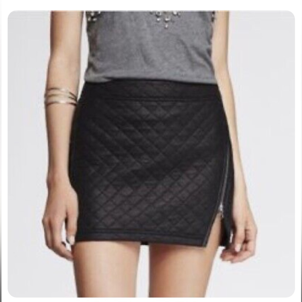 Express quilted asymmetrical zipper mini skirt